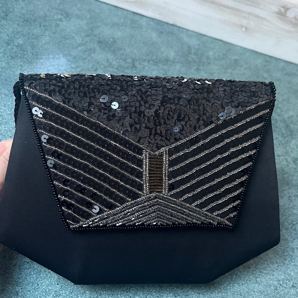 Black Satin W Beaded Bag Design Evening Bag